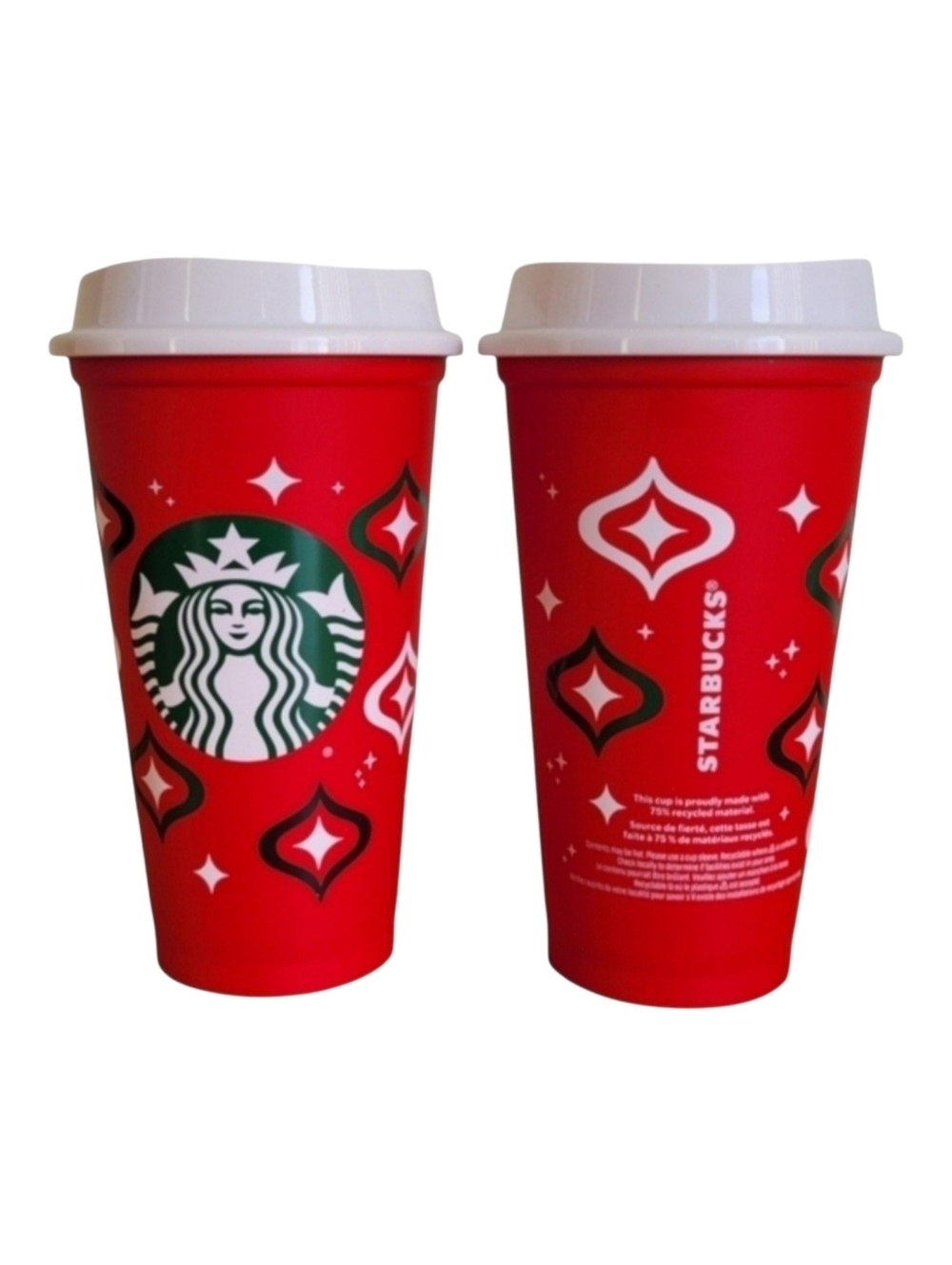 Starbucks 2023 Holiday Red Reusable Cups Set of Two 16oz Limited Edition Sale A
